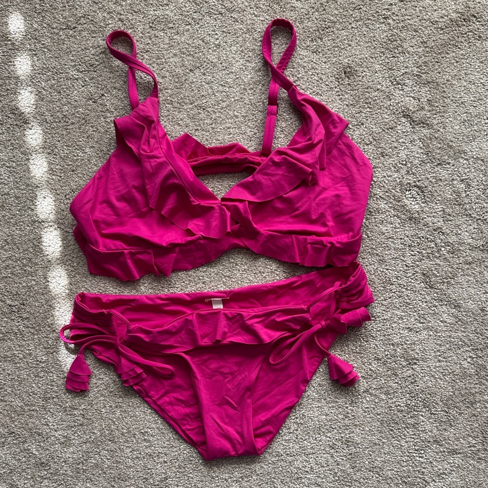BECCA Fuchsia Ruffled Bikini Set